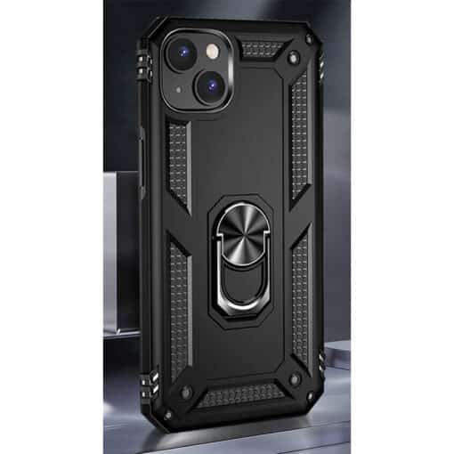 For iPhone 15 Hybrid Dual-Layer Armour Case With Magnetic Ring Stand - Black